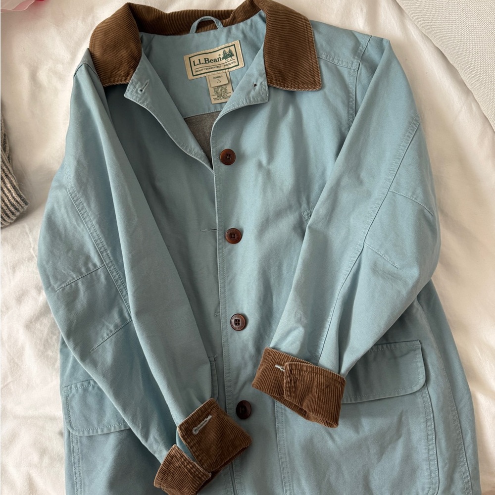 Vintage L.L. Bean Light Blue Coat with Brown Trim